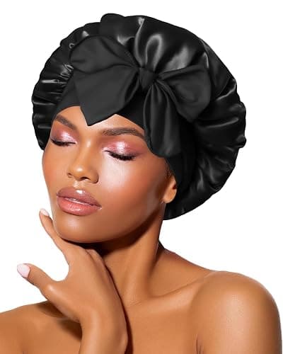 BONNET QUEEN Silk Bonnet for Sleeping Women Satin Bonnet Night Sleep Cap Wrap for Curly Hair with Adjustable Tie Band, Single Layer, Small, Black - Image 1
