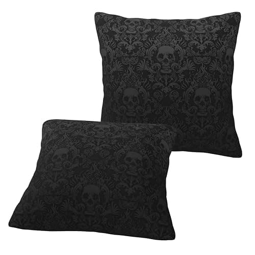 NHJMH Gothic Black Skull 2 Pack Throw Pillow Covers Square Sofa Cushion Cover Home Living Room Bedroom Bed Case Office Waist Protection Car Lumbar Cover, 18 x 18-Inch (A238) thumbnail 5