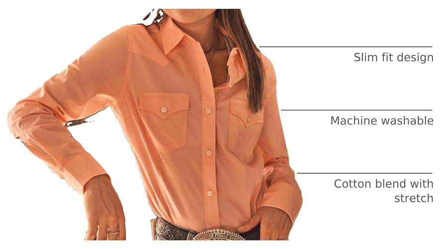 Wrangler Women's Retro Long Sleeve Cool Blue Solid Western Shirt thumbnail 5