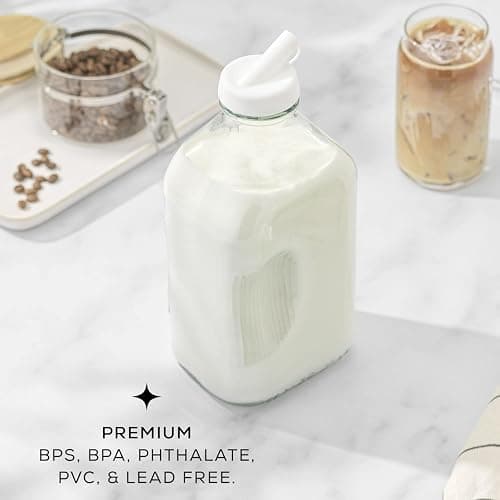 JoyJolt Glass Milk Bottles with Lids and Pourer – 64 Oz, 3 Pack Airtight Heavy Duty Reusable Glass Bottles, Leakproof, BPA-Free, Food Grade, Dishwasher Safe Jug, Pitcher for Milk, Juice, and Water thumbnail 5