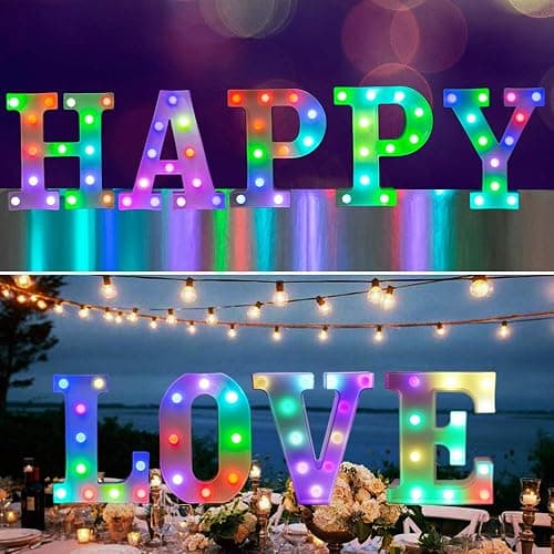Pooqla Colorful LED Marquee Letter Lights with Remote – Light Up Marquee Signs – Party Bar Letters with Lights Decorations for the Home - Multicolor A thumbnail 2
