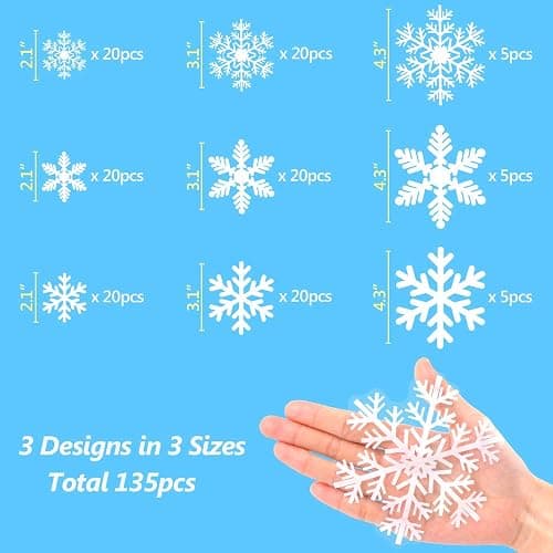 LUDILO 135Pcs Christmas Window Clings Snowflakes Window Decals Static Window Stickers for Christmas Decorations Windows Décor Ornaments Xmas Party Supplies Thanksgiving Party Décor thumbnail 6