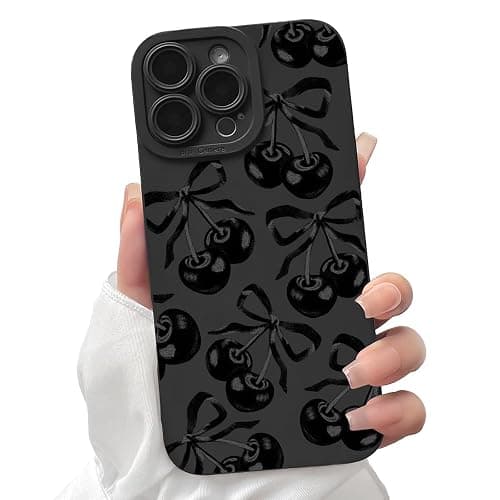 Lovmooful for iPhone 16 Pro Case Cute Bowknot-Cherry Bow | Compatible for iPhone 16 Pro Case,Aesthetic Ribbon,with Black Design,for Girls Women,Soft TPU,Shockproof,Protective,Girly - Image 1