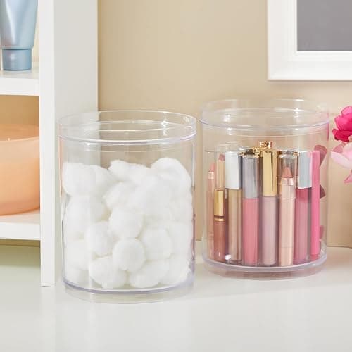 STORi Bella Tall Scrunchie Holder | Stackable Clear Plastic Container (Set of 2) Round Vanity Storage Organizers with Lids for Hair Accessories & Beauty Supplies | Made in USA thumbnail 2