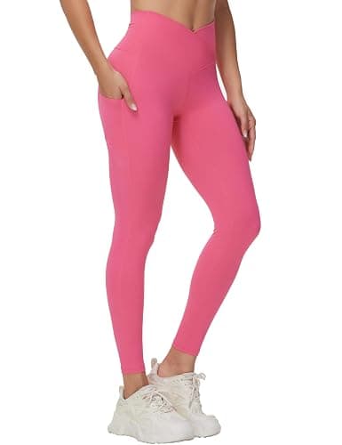 THE GYM PEOPLE Women's Cross Waist Workout Leggings Tummy Control High Waisted Athletic Yoga Pants with Pockets - Image 1