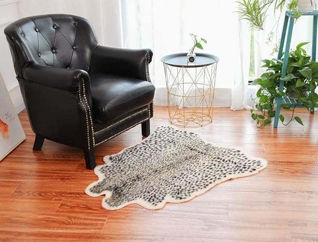 Leopard Print Rug, Cute Faux Cheetah Rugs Cowhide Skin Fur Rug Animal Printed Area Rug Cheetah Carpet for Livingroom, Bedroom,Home Office, 3.3x3.1ft thumbnail 2