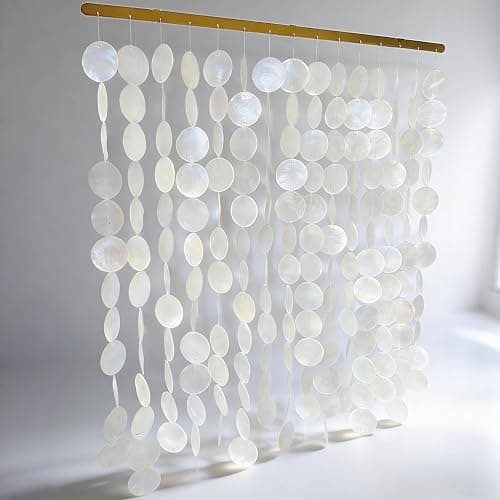 DHHOUSE 24x28 Inch Large Capiz Shell Wall Hanging, Handmade Sea Shell Wall Art with Gold Rail for Home Decor - Image 1