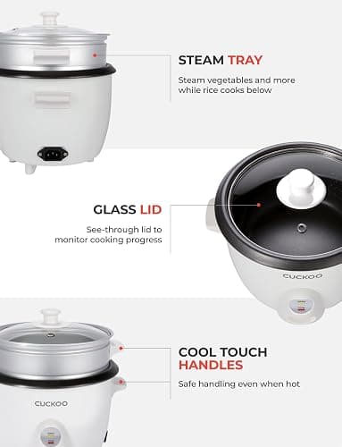 CUCKOO One Touch Rice Cooker 12-Cup Cooked, Small Rice Cooker & Warmer with Steamer Tray, Versatile Grain Cooker, Soup Maker, Auto Keep Warm, 6-Cup Uncooked, White (CR-0601C) thumbnail 7