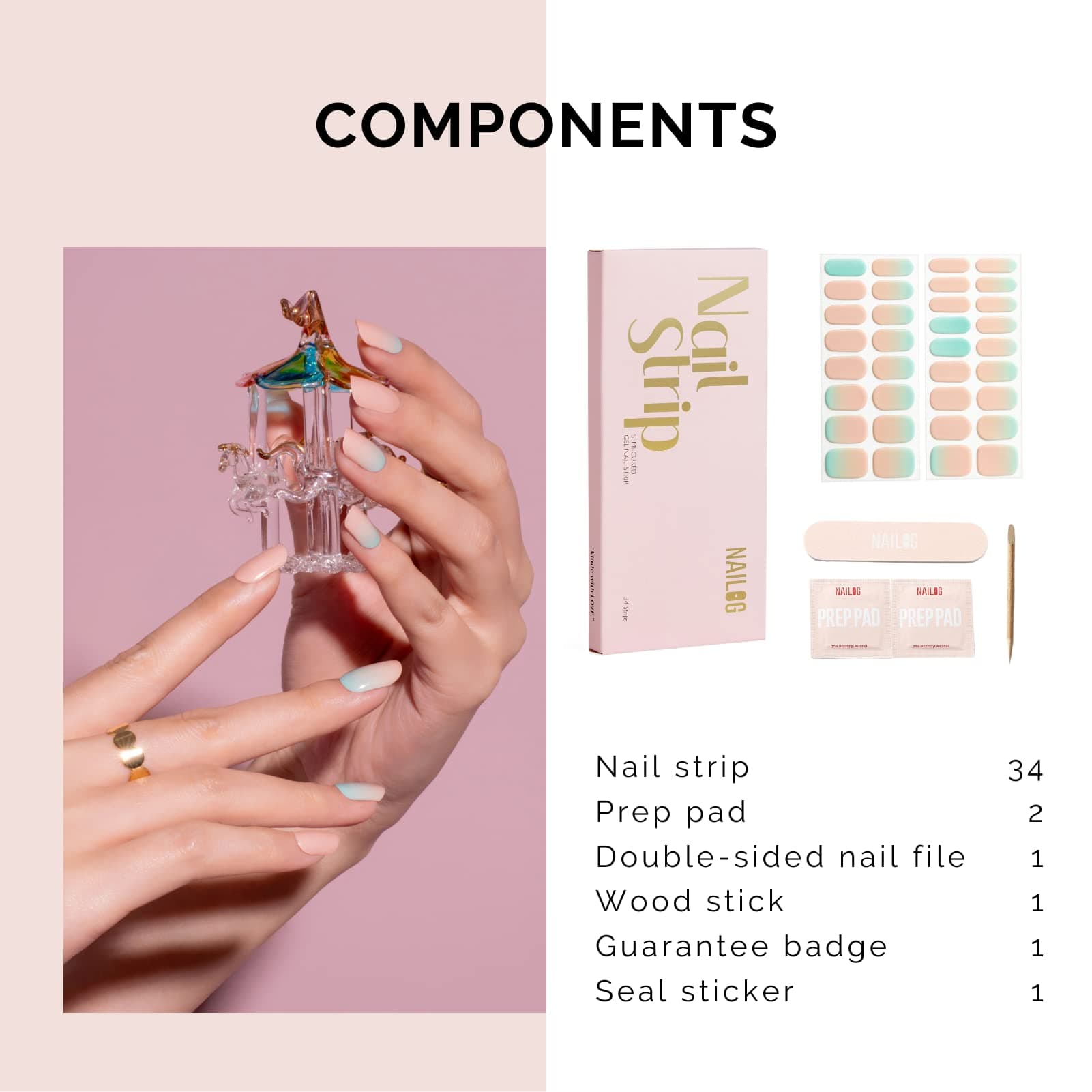 NAILOG Semi Cured Gel Nail Strips, 34 pcs Salon-Quality Nail Stickers, Long Lasting Nail Wraps for Women with Soft Gel Finish | Blue Gradient thumbnail 5