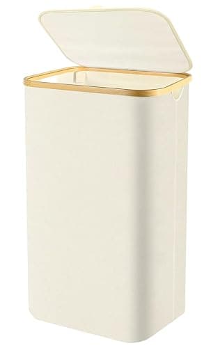Slim Laundry Hamper with Lid - 60L Narrow Laundry Hamper with Lid, Dirty Clothes Hamper Small Hampers for Small Space, Slim Laundry Basket with Bamboo Handle (Beige) - Image 1