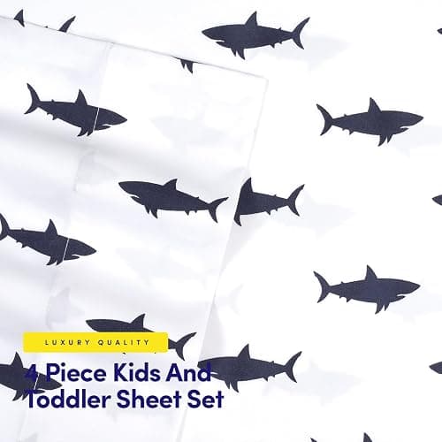 1500 Supreme Kids Bed Sheet Collection - Fun Colorful and Comfortable Boys and Girls Toddler Sheet Sets - Deep Pocket Wrinkle Free Soft and Cozy Bedding - Full, Sharks thumbnail 4