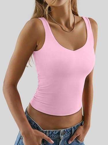 REORIA Tank Tops for Women Double Lined V Neck Summer Sleeveless Casual Basic 2026 Trendy Workout Clothes thumbnail 4
