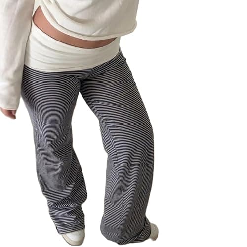 Women's Fold Over Lounge Pants Low Rise Wide Leg Yoga Sweatpants Stretchy Bell Bottoms Leggings Roll Over Pants - Image 1