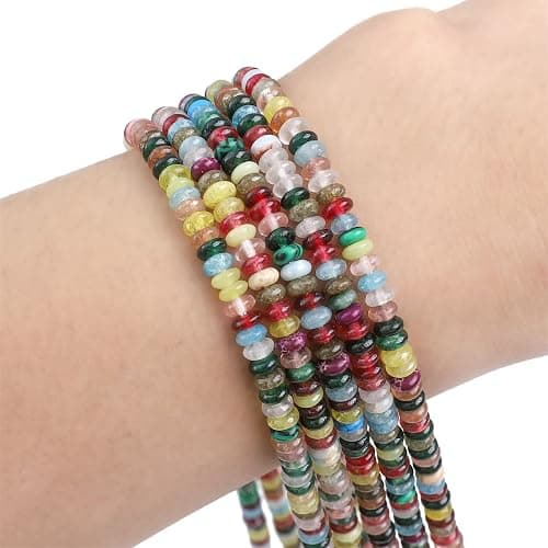BEADIA Natural Mix Colored Stone Spacer Beads Caps Rondelle Disk Loose Beads for Beading Jewelry Making 4mmx2mm 38cm thumbnail 5