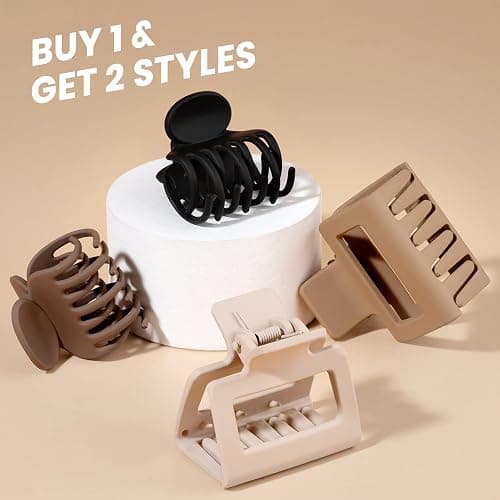 DEPOKA Matte Hair Clips for Women and Girls - Rectangle and Double Row Small Claw Clips for Thin/Medium Fine Hair - Nonslip Jaw Clips (Beige, Khaki, Brown, Black) thumbnail 3