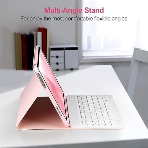AHYWTAN Keyboard Case for iPad 9/8/7th Gen 10.2’’,Case with Bluetooth Keyboard for iPad 9th Gen with Pencil Holder,Pink-W thumbnail 6
