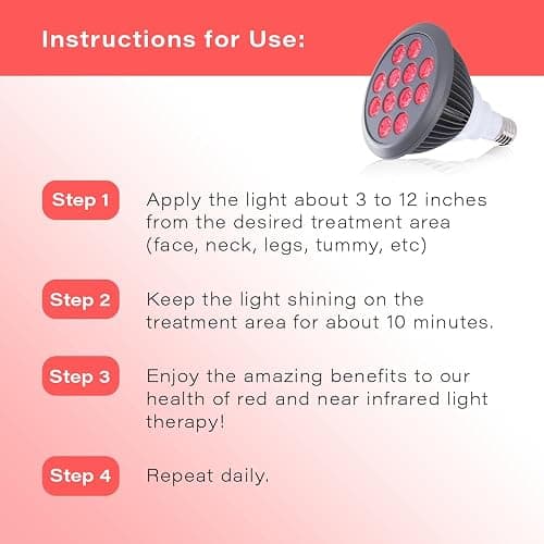hooga Red Light Therapy Bulb, 660nm & 850nm Red & Near Infrared Light, 12 Dual-Chip LEDs, Targeted Light Bulb with Base & Braided Power Cord for Home Wellness Routine, HG24 thumbnail 6