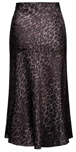 Soowalaoo Womens Leopard Print Skirt Midi Long Length Silk Satin High Waist Elastic Skirts thumbnail 2