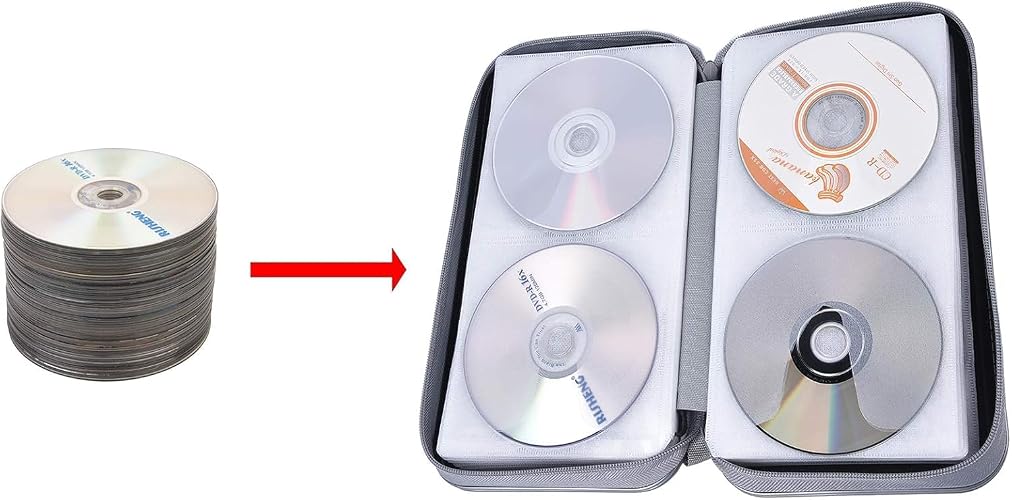 UENTIP CD Case,96 Capacity Hard Plastic DVD Case Holder for Car Home Travel | CD DVD Storage,Zipper Closure,Scratch-Resistant Sleeves,Stay Away Dust and Damp,Storage Music Video Gaming Discs Blu-ray thumbnail 6