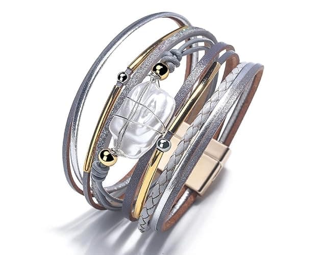Fesciory Leather Wrap Bracelet for Women, Boho Western Stacked Cuff Jewelry | Stackable Bracelets, Easy-On Clasp, Daily Wear, Pairs with Boho Western Outfits, Gift for Women thumbnail 3