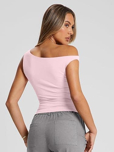 Trendy Queen Womens Summer Off The Shoulder Tops Going Out T Shirts Crop Tank Top Fashion Clothes Spring Outfits 2025 thumbnail 5