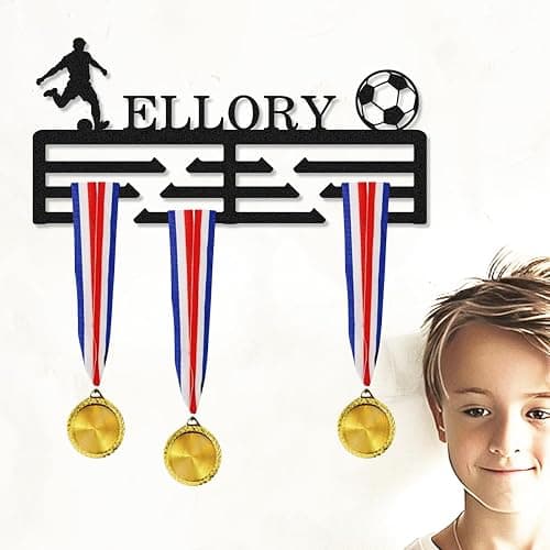 Personalized Medal Hanger Display with Name & Patterns, Custom Metal Medal Holder Display Rack Frame for Awards Ribbons, 3 Rungs Tiered Award Rack for Sports, Running, Soccer, More thumbnail 2