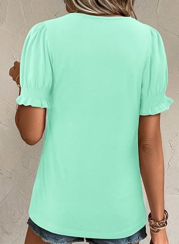 CRAZY GRID Women's Summer Tops Ruffle Short Sleeve 2026 Casual Knit Loose Fit T-Shirt thumbnail 5