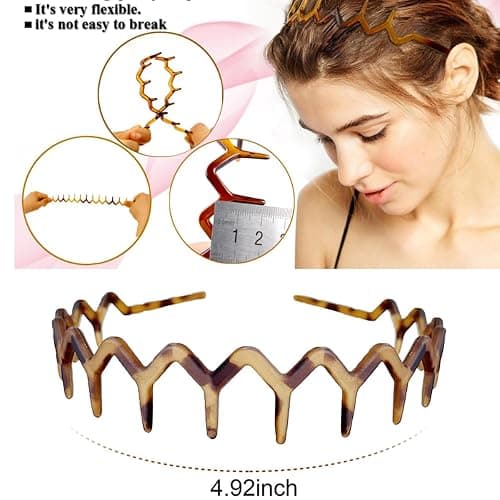 Vrose Flosi Fashion Wide Zig Zag Headbands for Women and Men - Plastic Wavy Hair Band with Teeth Comb - Classic 90s Hair Accessories for Face Washing Skin Care Makeup Hair Holder Everyday Use thumbnail 2