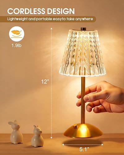 Nusogon Rechargeable Cordless Table Lamp, Touch Control Crystal Desk Lamp with 3500mAh Battery, 3 Color Dimmable LED Small Lamp for Bedroom Bedside Restaurant Kitchen Home Decor thumbnail 2