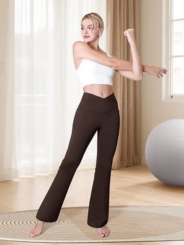 COPYLEAF Flare Leggings with Pockets for Women Seamless Crossover Yoga Pants with Tummy Control Bootcut Work Pants Trendy thumbnail 5