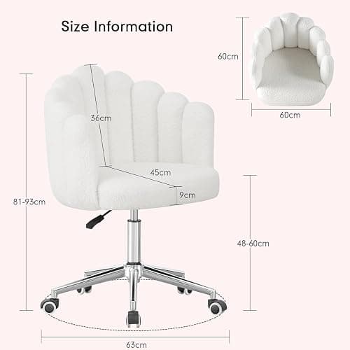 TRIOBLADE Boucle Desk Vanity Chair with Wheels with Thick Padded 360°Swivel Dressing Table Makeup Accent Chairs with Adjustable Height for Bedrooms Office Living Room Nail Women Girls (White) thumbnail 2