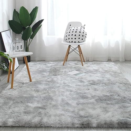 kinganda 2.6'x6.6' Area Rugs Soft Shag Runner Rug Fur Non Slip Rug Rectangle Fluffy Carpets for Bedroom Living Room Playroom, Shaggy Floor Rug, Home Decor Kids Rugs [Grey White] [2.6'x6.6', 80*200cm] thumbnail 4
