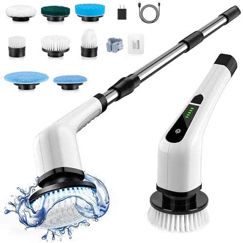 Bomves Electric Spin Scrubber, Cordless Cleaning Brush Scrubber for Home, 8 Replaceable Brush Heads-90Mins Work Time, 3 Adjustable Size, 2 Speeds for Bathroom Shower Bathtub Glass Car - Image 1