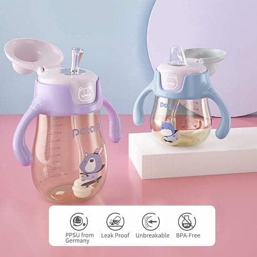 POTATO Sippy Cups for Toddlers with Straw Spill Proof, PPSU Learner Cup with Handle for Boy, Water Bottle for Baby 6 Months with 2 Type of Spout, 10 Ounce Blue thumbnail 2