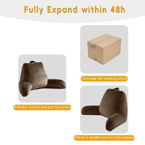 OAISZ Reading Pillow for Sitting in Bed Adult, Reading Pillow with Shredded Memory Foam, Back Pillow for Bed Sitting Up with Extend Arms, Pockets, Bed Pillow with Washable Cover,Brown, X-Large thumbnail 5