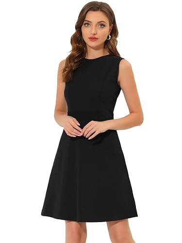 Allegra K Women's Work Dress Round Neck Solid Color Sleeveless A-Line Casual Office Dresses - Image 1