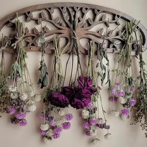 Tnstbiee Rustic Herb Drying Rack Hanging - Artistic Life Tree Design for Kitchen Witches & Gardeners - Holds 11 Bouquets - Saving Space Herb & Flower Dryer - Gift for Crafters - Wall Art Décor thumbnail 5