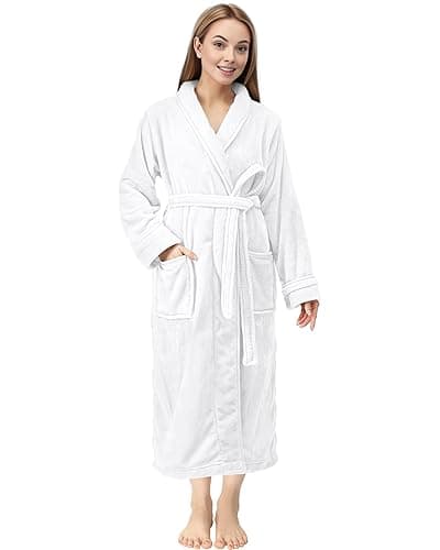 NY Threads Premium Women's Robe Plush Soft Long Bathrobe Warm Fleece Shawl Collar Spa Robe - Medium (Pack of 1) - White