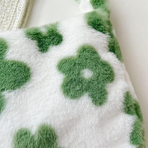 Plush Underarm Bag, Ladies Fluffy Shoulder Bag, Women Furry Flower Tote Bag Y2K Plush Handbag for Autumn and Winter - A01-black Flower thumbnail 7