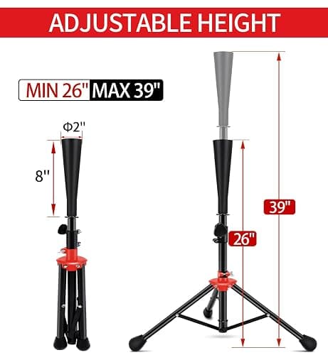 FDLS Baseball Batting tee for Adults and Youth Teens, Portable Tripod Stand Base Tee Easy Adjustable Height 26 to 39 inches for Hitting Training Practice, with Carrying Bag (Black and Rubber top) thumbnail 2