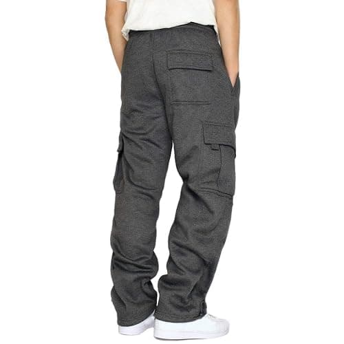 Lasjixion Men's Cargo Sweatpants Open Bottom Fleece Hiking Jogger Cargo Sweatpants for Men with Pockets thumbnail 2