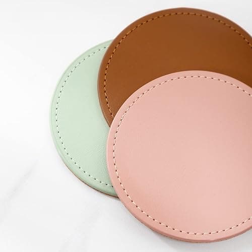 CASEGRACE Drink Coasters with Metal Holder Stand Set of 6, PU Leather Absorbent Coasters with Cork Base Table Coaster Set Decorative Coffee Cup Coasters Housewarming Gift for Home Decor thumbnail 8