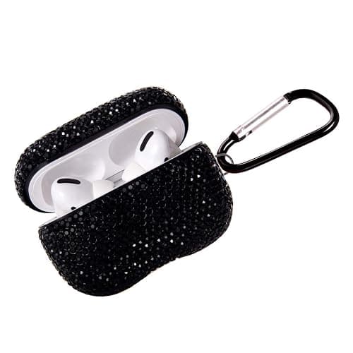 Sparkly Diamond AirPods Pro 1&2 Generation Case with Keychain, Shockproof Protective Premium Bling Rhinestone Cover Skin for AirPods Charging Case (PRO Black C3) - Image 1