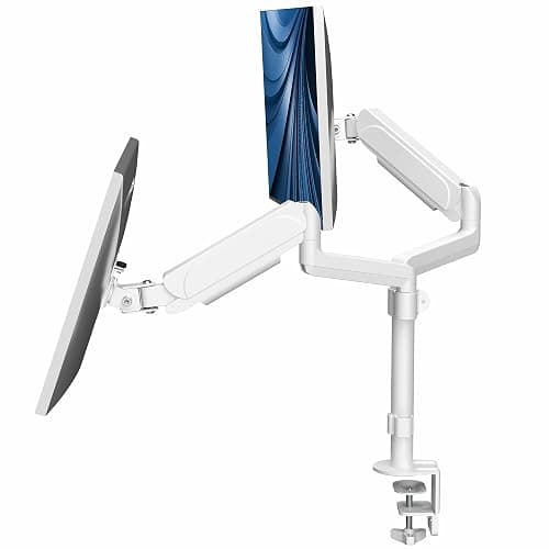 VIVO Dual Monitor Arm Mount for 17 to 32 inch Screens - Pneumatic Height Adjustment, Full Articulating Tilt, Swivel, Heavy Duty VESA Stand with Desk C-clamp and Grommet Option, White, STAND-V002KW - Image 1