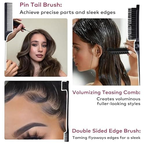 Melous Hair Wax Stick with Slick Back Hair Brush Set for Flyaways, Teasing Boar Bristle Brush, Edge Hair Brushes, Volume Comb, Rat Tail Comb for Girls, Kids, Women & Men thumbnail 4