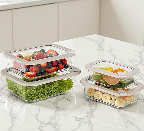 EcoEvo Glass Food Containers with Glass Lid, Microwave Safe Food Storage Container Set, 4 Pack, Airtight Storage Set with Leak Proof Lids, Meal Prep Containers thumbnail 2