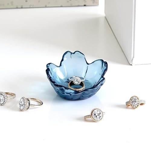 BIHOIB Crystal Blue Flower Ring Dish Jewelry Tray, Decorative Glass Trinket Dish, Modern Accent Tray for Vanity thumbnail 2