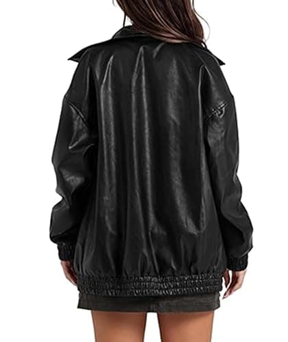 xxxiticat Women's PU Leather Jacket Long Sleeve Turn Down Collar Zipper Faux Leather Windbreaker Bomber Coat Outerwear thumbnail 3