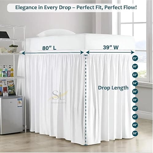 Shreem Linen Dorm Bed Skirt Twin XL 34 Inch Drop, 100% Microfiber Extra Long Bedskirt, White Dorm Essentials for Girl thumbnail 2