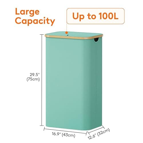 Lifewit 105L Large Laundry Basket with Lid, Removable Bags, Sage Green | Foldable Laundry Hamper with Bamboo Handles, Tall Laundry Bin, Dirty Clothes Hamper for Laundry Room, Bedroom, Bathroom, Dorm thumbnail 3